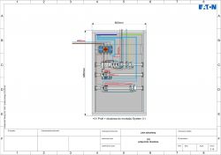 Schemat instalacji elektrycznej z rozdzielnicą trójfazową dla mieszkania z kuchnią indukcyjną.