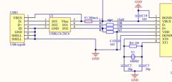 USB Connection Schematic with Protection Module USB connection schematic with electronic components.
