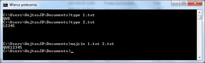 cmd - Jak złączyć 1.txt i 2.txt bez spacji/enterów i wyświetlić QWE12345
