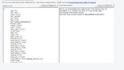 Screenshot showing meaningless JSON data on the left and an error message on the right.
