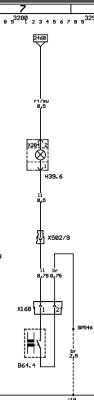 Fragment schematu elektrycznego z przewodami i złączami, m.in. X168 i X502/9.