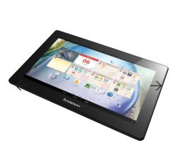 Tablet Lenovo z ekranem dotykowym i aplikacjami na ekranie startowym.