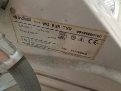 Tabliczka znamionowa pralki Indesit WG 835 TXR z danymi technicznymi