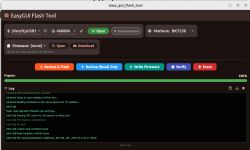 Screenshot of EasyGUI Flash Tool on Ubuntu with 100% progress bar and flash read log
