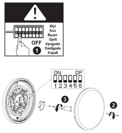 Schemat instalacji plafonu LED z przełącznikami DIP.