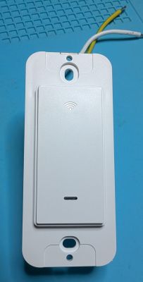 WiFi Smart Light Switch White smart light switch with WiFi icon and three wires coming out from the back.