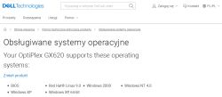 Lista wspieranych systemów operacyjnych dla Dell OptiPlex GX620 na stronie Dell