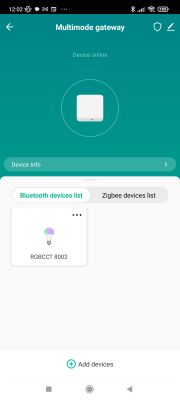 App Screen with Tuya Gateway and Bluetooth Devices List App screen with multimode gateway online and Bluetooth devices list.