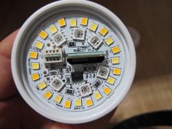LED module with diodes and electronic components.