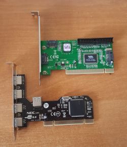 Dwie karty PCI: kontroler SATA z chipsetem VIA i kontroler USB 2.0 z chipsetem NEC