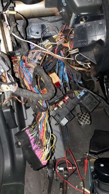 Wiązka przewodów samochodowych z mostkowaniem.