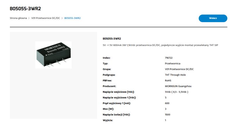 Mornsun B0505S-3WR2 – 5V 3W DC/DC Converter in THT SIP Package Mornsun B0505S-3WR2 DC/DC module in black SIP case with five metal pins.