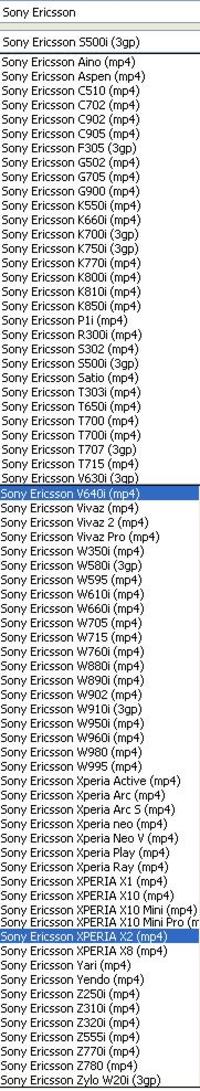 Ustawienia konwertera plików video na mój telefon.