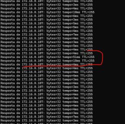Terminal window showing ping results to 172.16.0.107 with variable response times