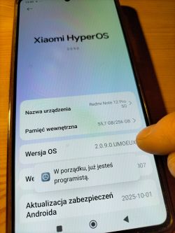 Ekran telefonu Xiaomi z aktywowaną opcją programisty w systemie HyperOS