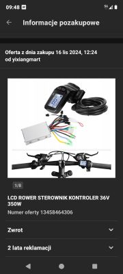 Zdjęcie LCD kontrolera rowerowego 36V 350W z manetką S886.