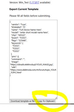 Screenshot of an app interface with a JSON template ready to be copied.