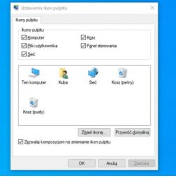 Zrzut ekranu z oknem ustawienia ikon pulpitu systemu Windows