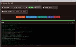 Screenshot of EasyGUI Flash Tool showing 100% progress and a backup log for BK7231T