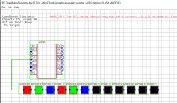 Simulation of WS2812B wiring in OpenBeken Simulator with circuit schematic warning.
