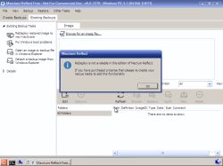 Okno programu Macrium Reflect Free z komunikatem informującym o braku dostępności funkcji ReDeploy w tej wersji.