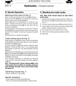 Schemat hydrauliki dla ciągników serii 8100 z oznaczeniami schematów i instrukcjami.