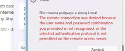 Zrzut ekranu z komunikatem błędu VPN.