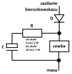 Schemat elektryczny obwodu z kondensatorem, rezystorem, diodą i cewką