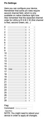 Screenshot of GPIO pin settings with PWM assigned to pin 16