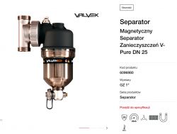Zdjęcie separatora magnetycznego Valvex V-Pure DN 25 z widocznymi szczegółami technicznymi.