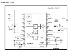 Schemat aplikacyjny scalaka U2741B z kondensatorami i innymi elementami.