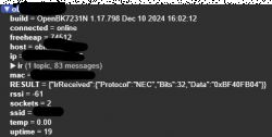 OpenBK7231N Interface with Protocol Results Screenshot of OpenBK7231N interface displaying protocol results.