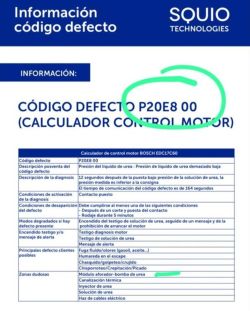 Table with details on fault code P20E8 00 related to emission fluid pressure