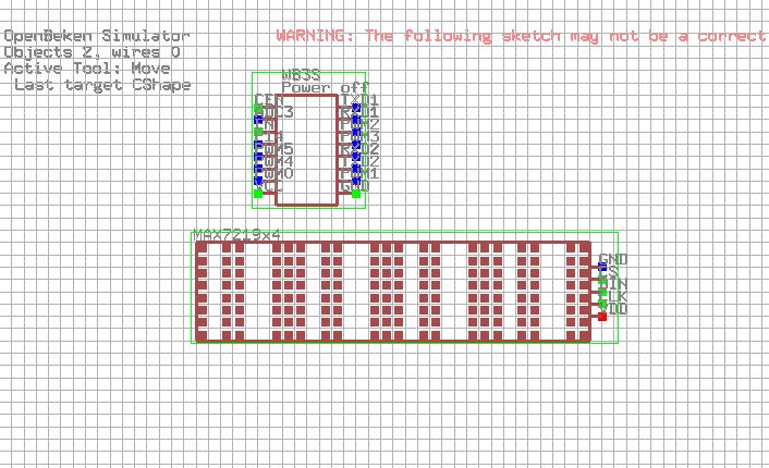 View of ESP and MAX7219 display components in OpenBeken simulator