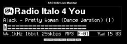 Screenshot of “SSD1322 Live Monitor” showing Radio Italo 4 You station and track information.