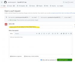 Creating a Pull Request on GitHub for OpenBK7231T_App Screenshot of a pull request creation form on GitHub for the OpenBK7231T_App project.