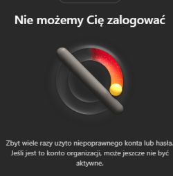 Komunikat o błędzie logowania na czarnym tle z grafiką wskaźnika przeciążenia