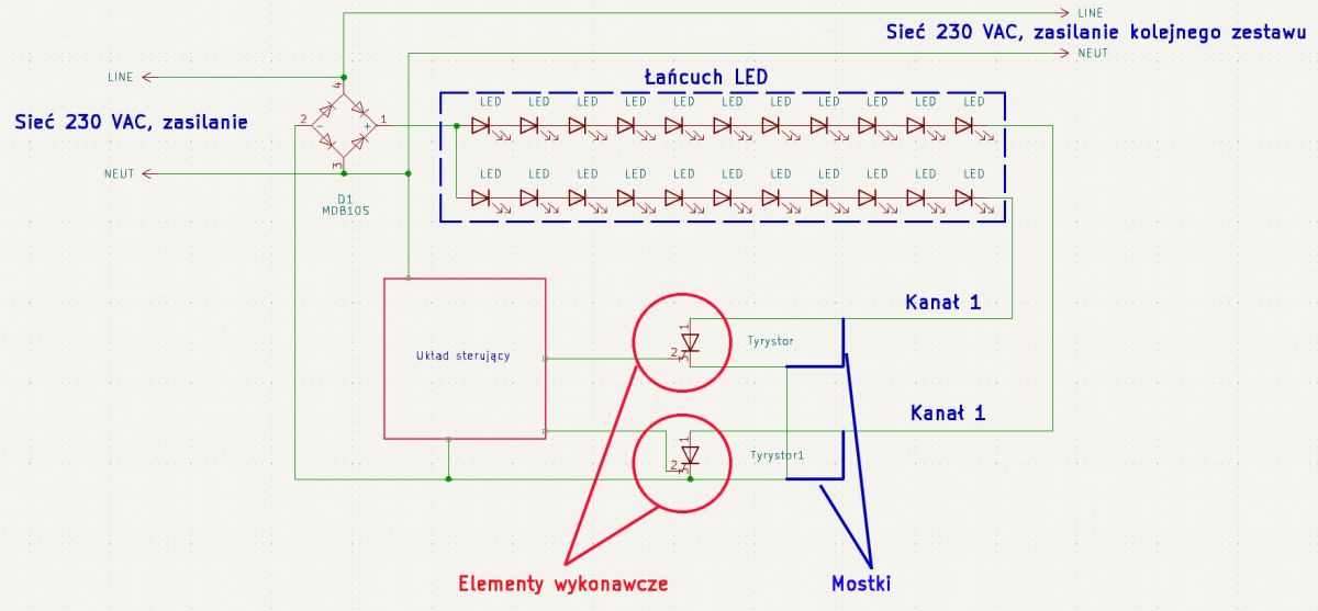 Schemat lampek choinkowych LED ze sterownikiem.