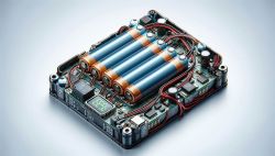 Bateria litowo-jonowa z pięcioma ogniwami i płytką elektroniczną.