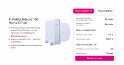 Reklama T-Mobile Internet 5G Home Office z informacjami o pakietach i urządzeniu.