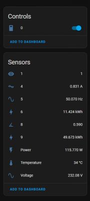 User interface with a control panel and sensors displaying electrical parameters.