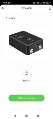 View of the Tuya app with the WD-01CE device online