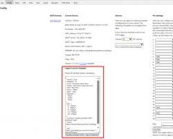 Screenshot of a device configuration interface showing network details and an export template option.