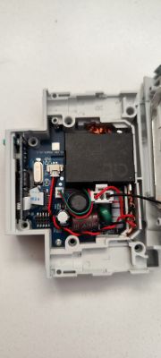 Interior of DIN Circuit Breaker with Measurement Module Interior view of a DIN format circuit breaker with visible components.
