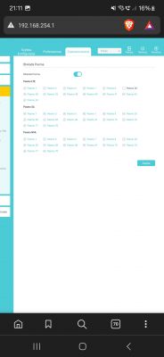 Ekran smartfona pokazujący ustawienia anteny zewnętrznej z blokadą pasma.