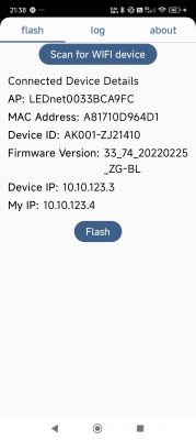 App screen displaying details of a connected WiFi device.