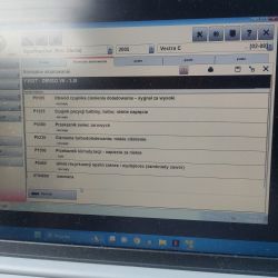 Zrzut ekranu z samochodowego skanera diagnostycznego pokazujący błędy Opla Vectry C 3.0.