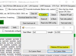 Screenshot of BK7231N tool showing “FormCustom” window with offset/length fields and read/write buttons.