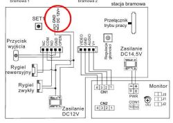 Schemat podłączenia monitora wideodomofonu i zasilania rygla