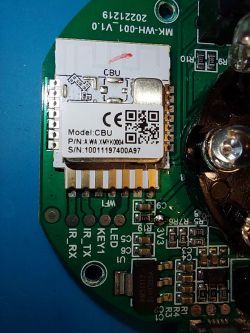 Close-up of a circuit board with a CBU module and pin labels.